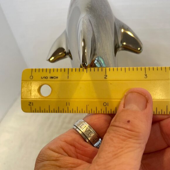 Large Vintage Herco Dolphin Figurine On Wave Decorative Sculpture Chrome Modern - Picture 12 of 12